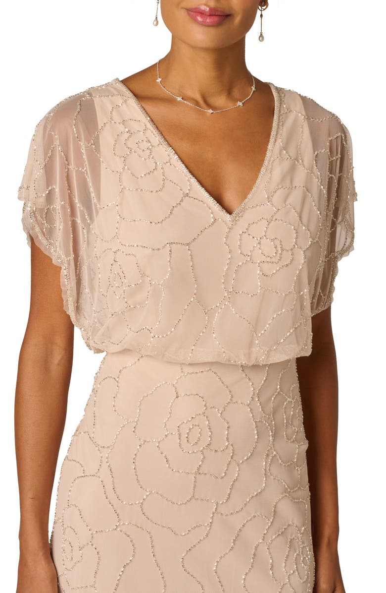 Adrianna Papell Beaded Mesh Blouson Gown, Alternate, color, 