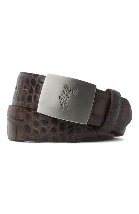 Embossed Croc Belt Golfman Plaque Buckle
