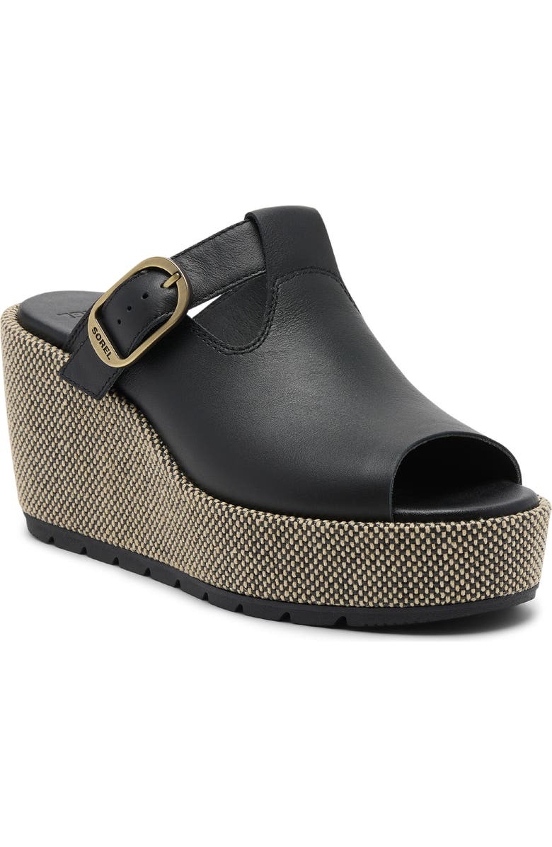 SOREL Sunpeak Platform Wedge Sandal, Main, color, Black/ Natural