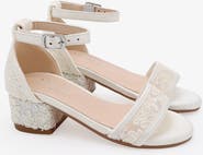 Kailee P Lily Crochet Lace Low Block Heel Girls Sandals