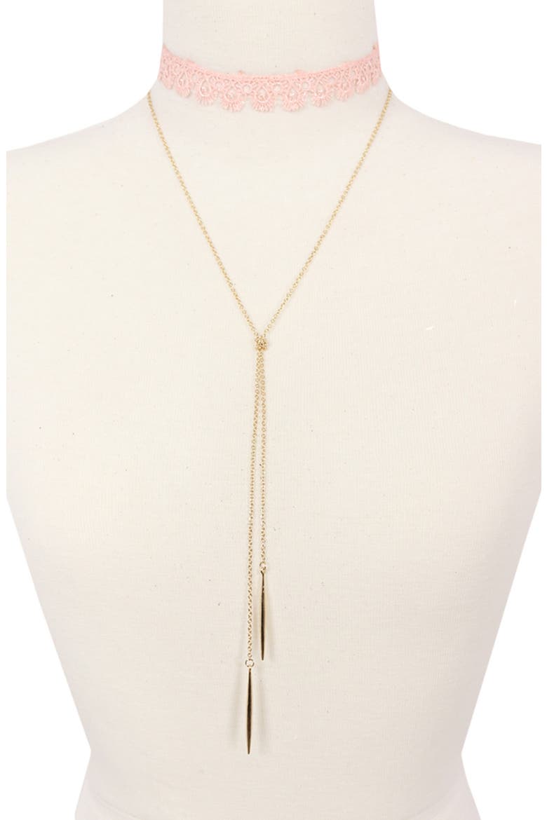 Touch of Lace Choker Necklace, Main, color, gold-pink