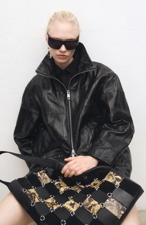 Mango Patchwork Leather Jacket In Black