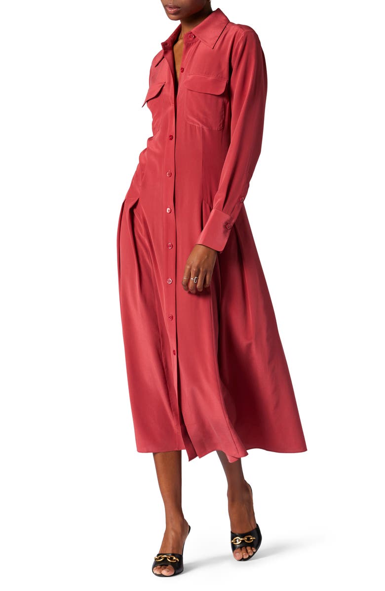 Equipment Natacha Cutout Long Sleeve Silk Shirtdress, Alternate, color, 