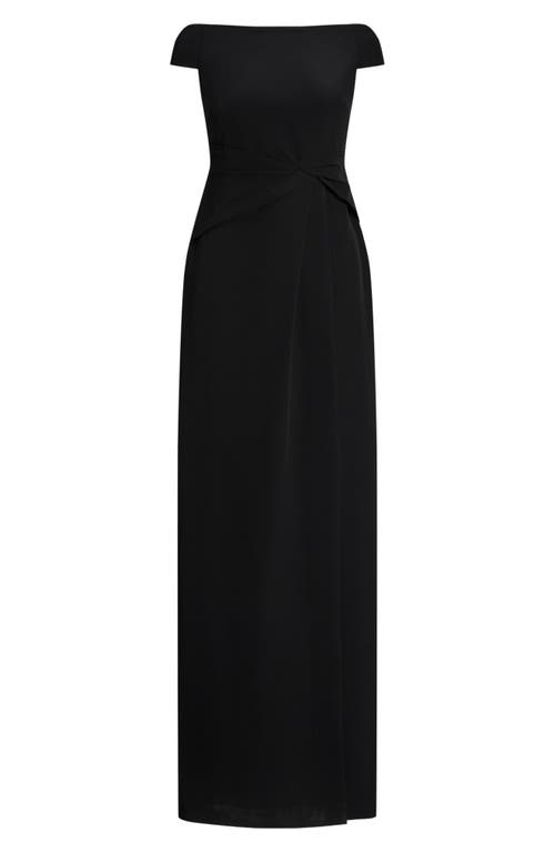 Ralph Lauren Off The Shoulder Cap Sleeve Crepe Gown In Black
