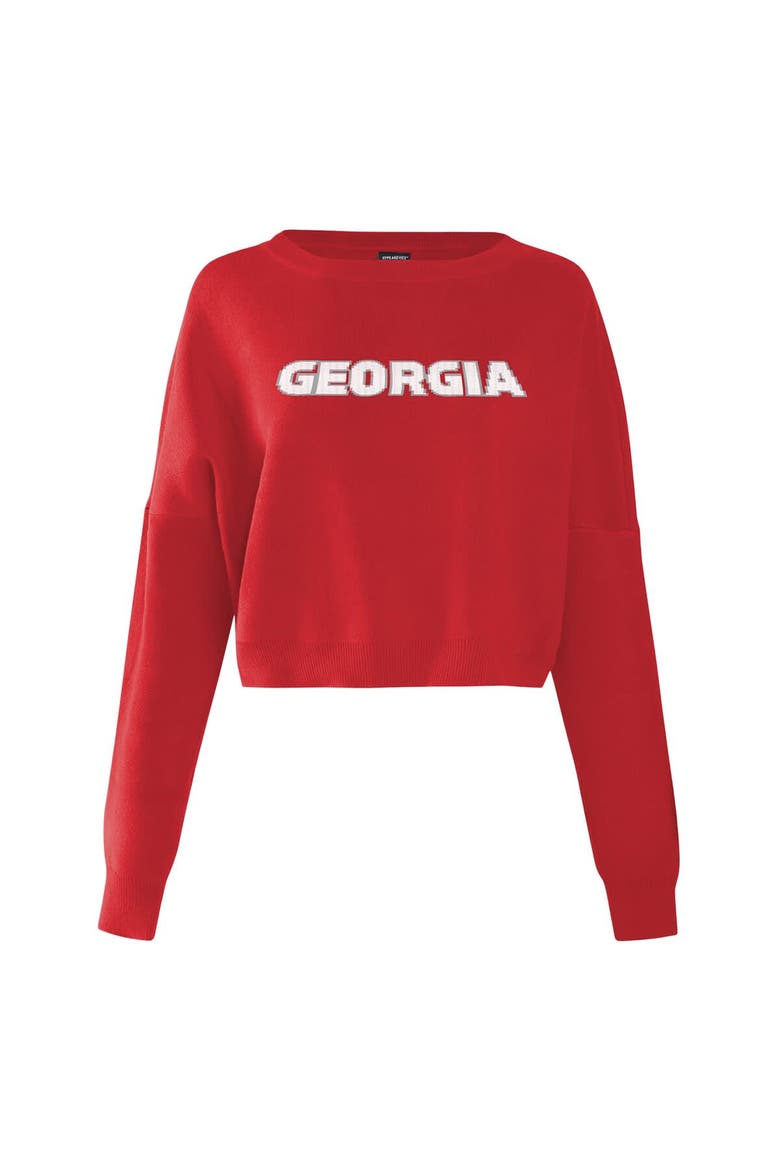 Women's Hype and Vice Red Georgia Bulldogs Oversized Cropped Ivy Knit Pullover Sweater, Alternate, color, Red