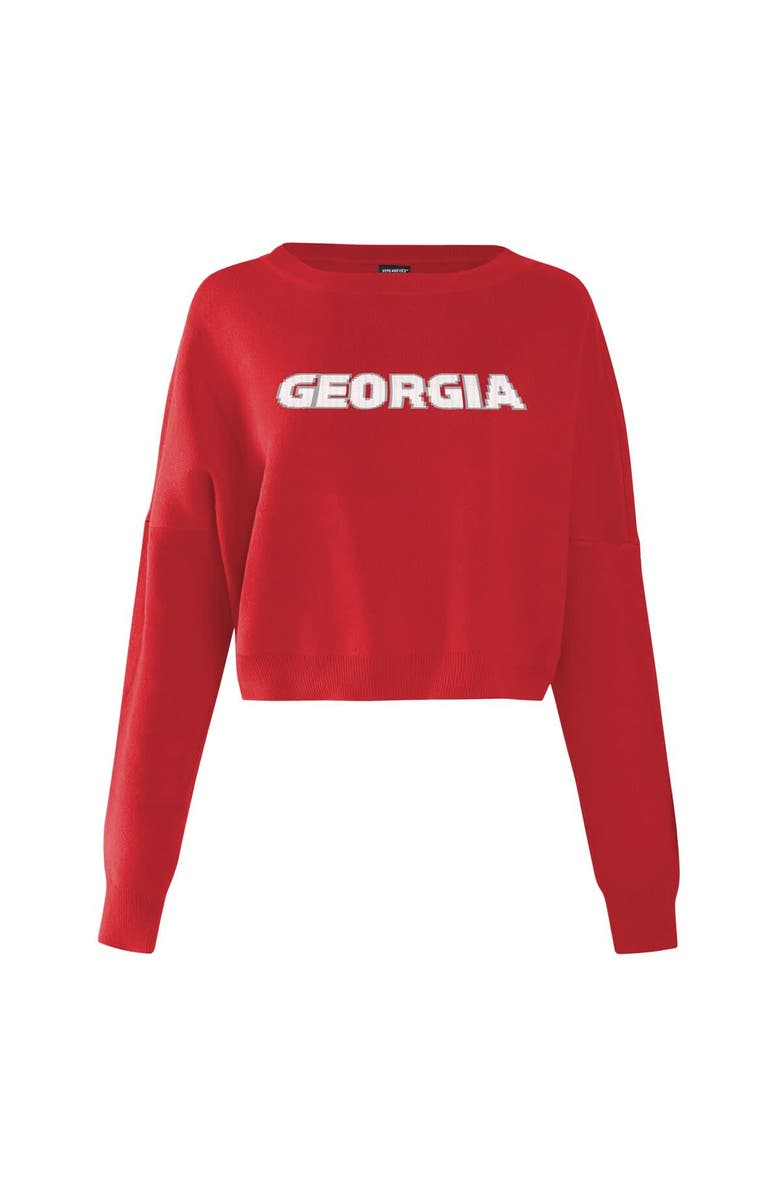 Hype and Vice Women's Hype and Vice Red Georgia Bulldogs Oversized Cropped Ivy Knit Pullover Sweater, Alternate, color, Red