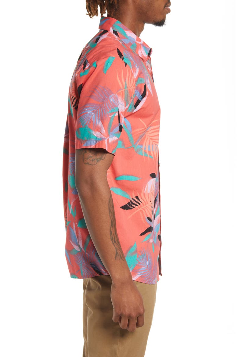 Leaf Spray Classic Fit Short Sleeve Button-Up Shirt, Alternate, color, LAVA ROCK RED