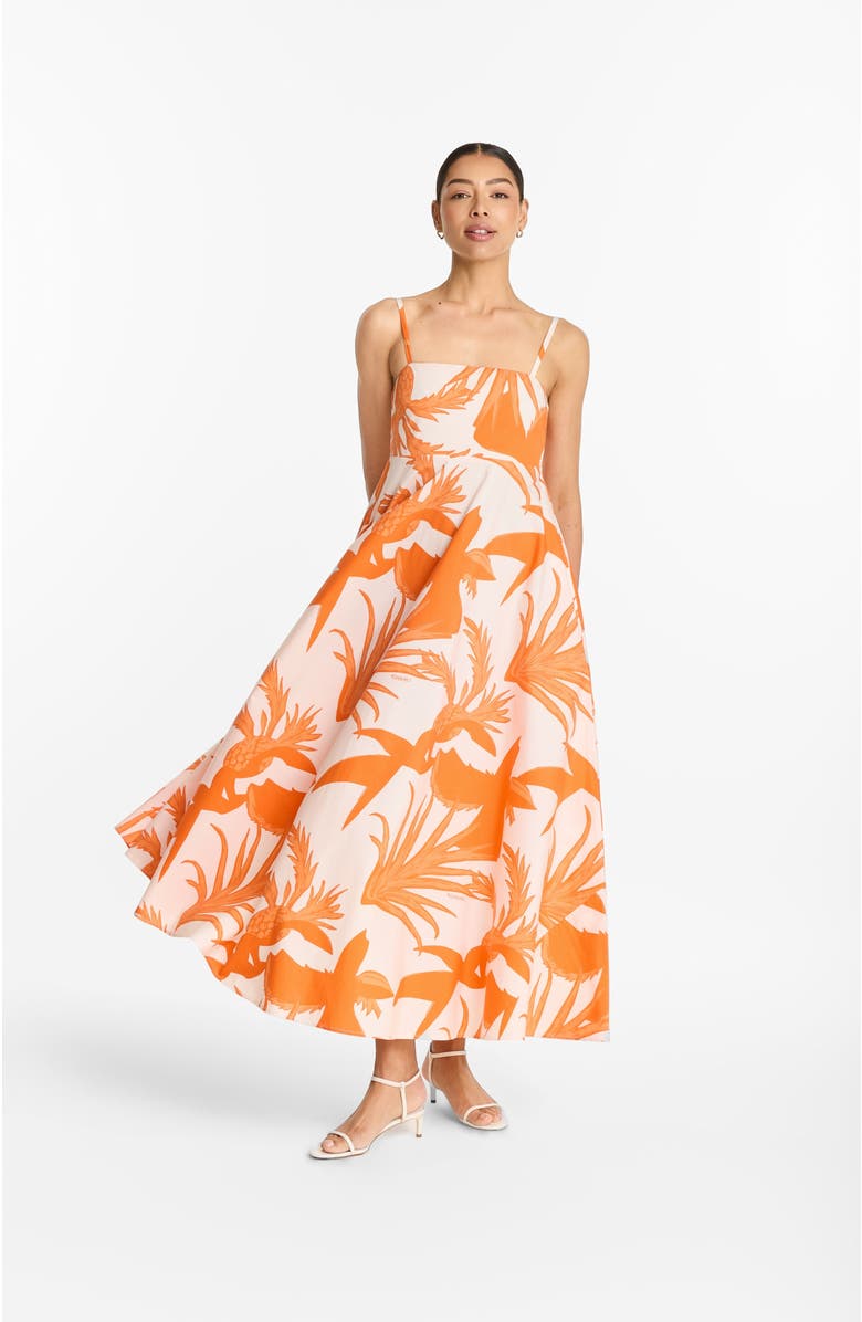 DIARRABLU Printed Cotton Poplin Oria Dress Tiki Orange, Main, color, Tiki Orange