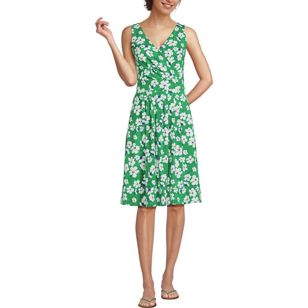 LANDS' END LANDS' END COTTON MODAL PLEATED FIT AND FLARE DRESS