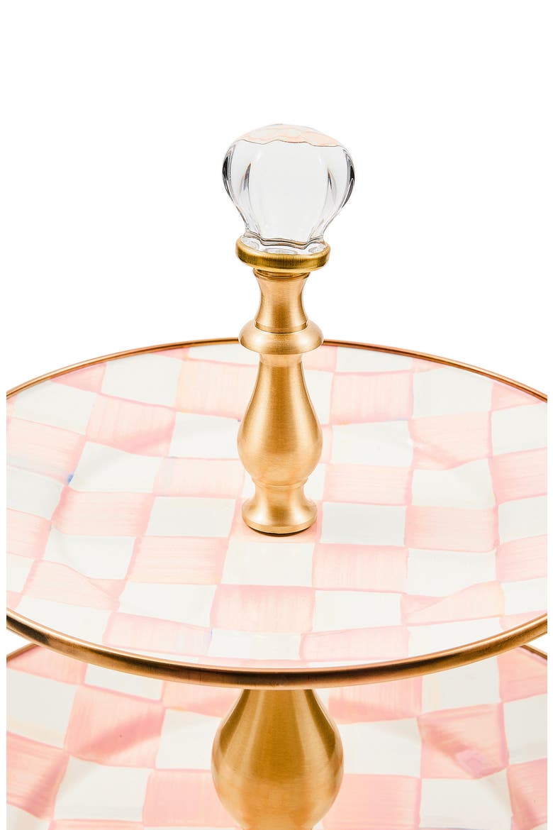 Rosy Check Enameled Steel 2-Tier Sweet Stand, Alternate, color, ROSY