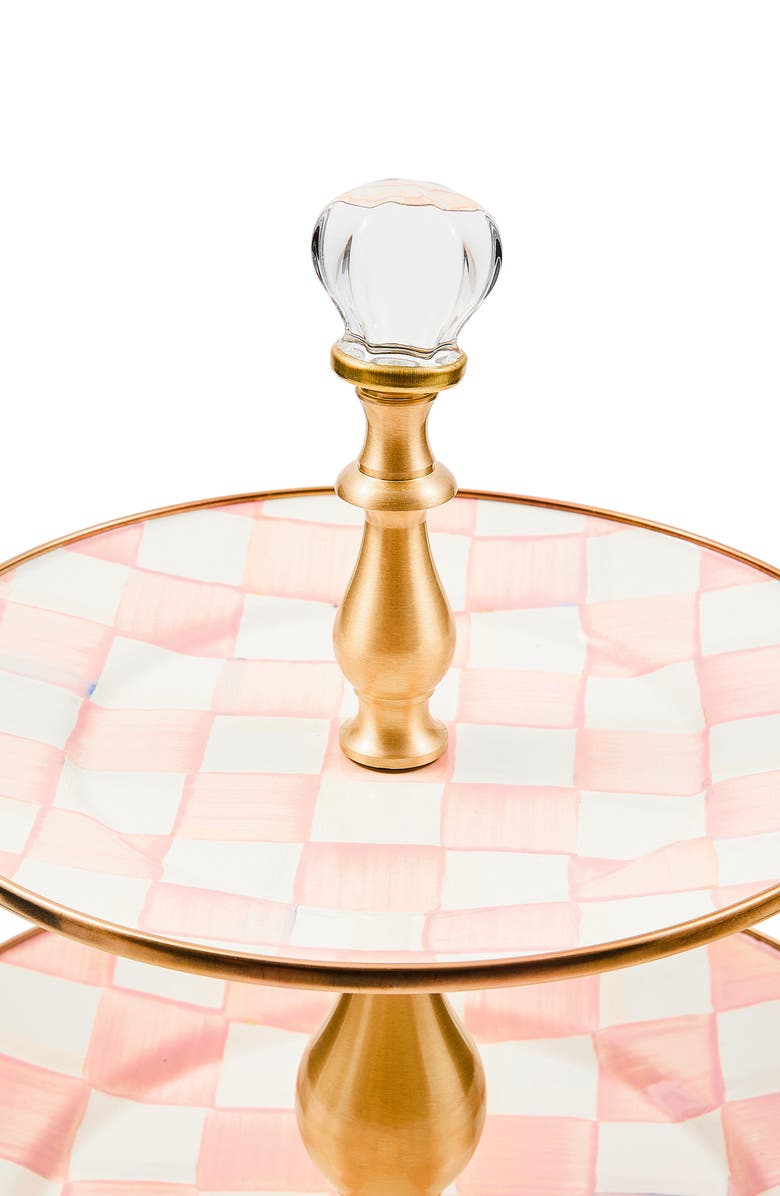 MACKENZIE CHILDS Rosy Check Enameled Steel 2-Tier Sweet Stand, Alternate, color, Rosy