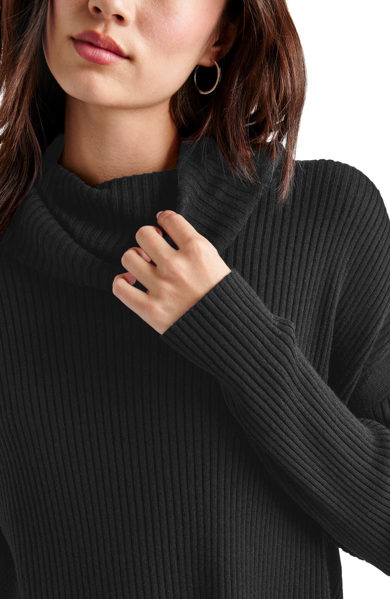 Splendid Georgie Cowl Neck Rib Sweater, Alternate, color, Black