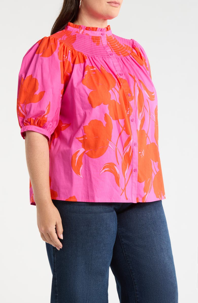 SUGARLIPS Aurea Floral Blossom Smocked Button-Up Top, Alternate, color, Pink Red Multi