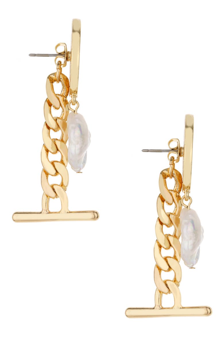 Coin Freshwater Pearl Drop Earrings, Alternate, color, GOLD