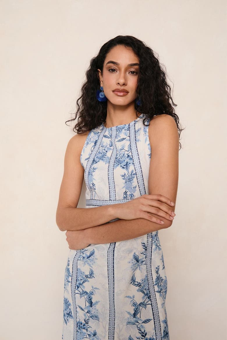 Lina White Dress, Alternate, color, White and Blue