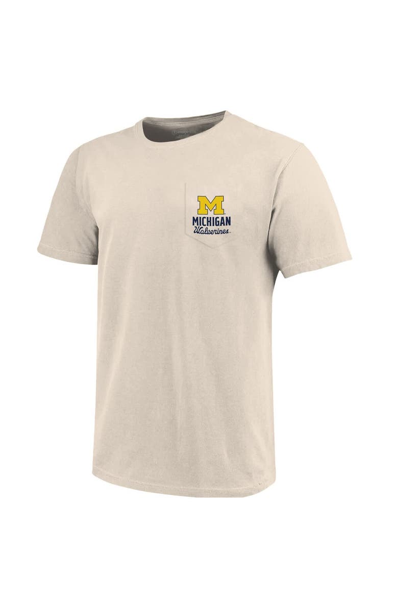 IMAGE ONE Men's Cream Michigan Wolverines Big & Tall Mascot Overlay Essential Pocket T-Shirt, Alternate, color, 