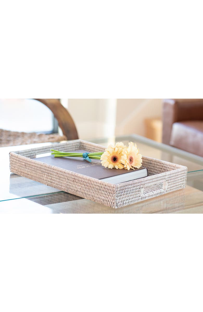 Artifacts Trading Company<sup>™</sup> Artifacts Rattan Rectangular Tray With Cutout Handles, Alternate, color, White Wash