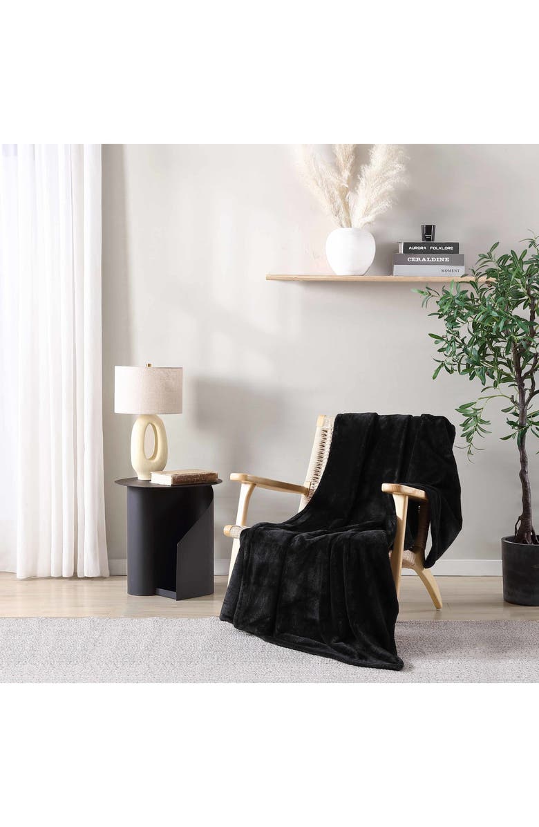 CITY SCENE Faux Fur Throw Blanket, Alternate, color, Black