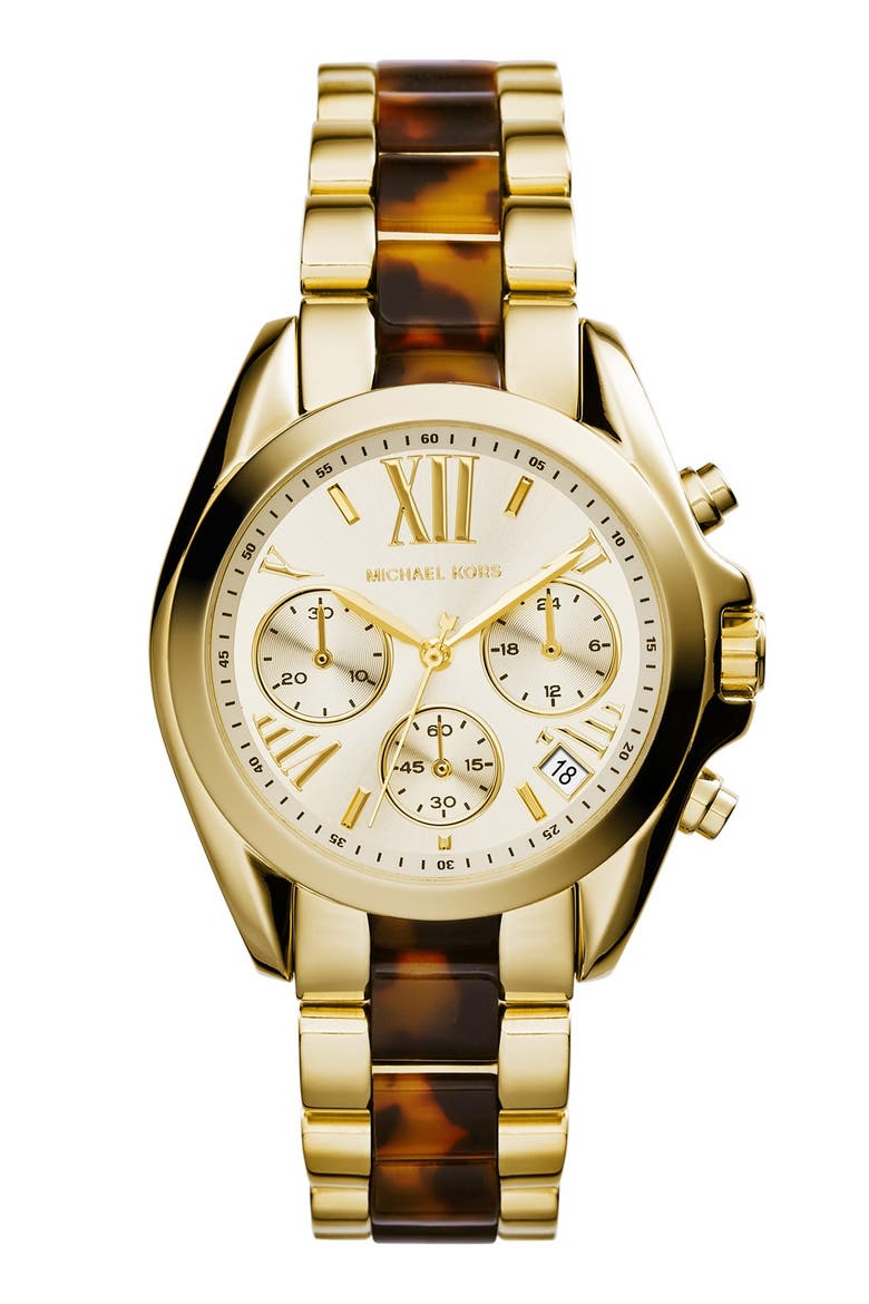 Michael Kors 'Bradshaw - Mini' Chronograph Resin Link Bracelet Watch, 36mm (Nordstrom Exclusive), Main, color, GOLD/ TORTOISE