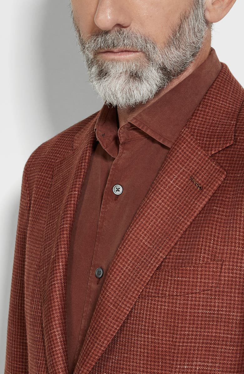 ZEGNA Houndstoot Cashmere, Silk & Linen Cardigan Jacket, Alternate, color, Brown