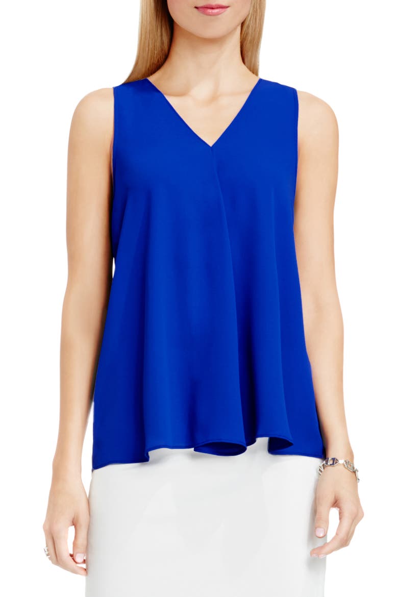 Drape Front V-Neck Sleeveless Blouse, Main, color, OPTIC BLUE