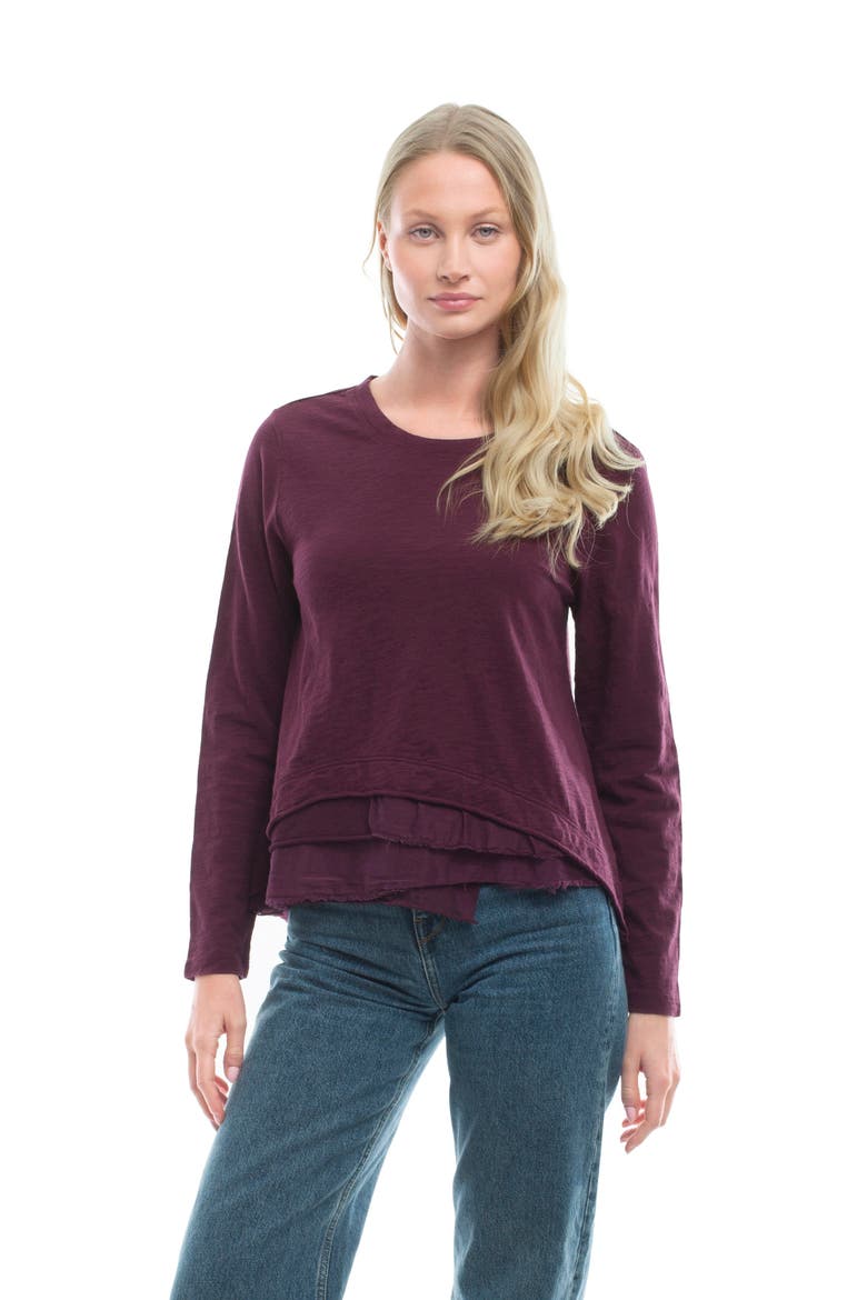 Boxy Mixed Fabric Hem T-Shirt, Alternate, color, Dark Fig