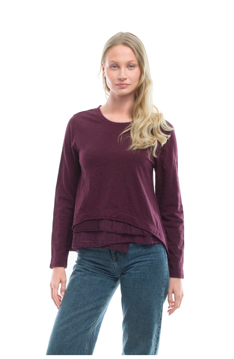 Wilt Boxy Mixed Fabric Hem T-Shirt, Alternate, color, Dark Fig