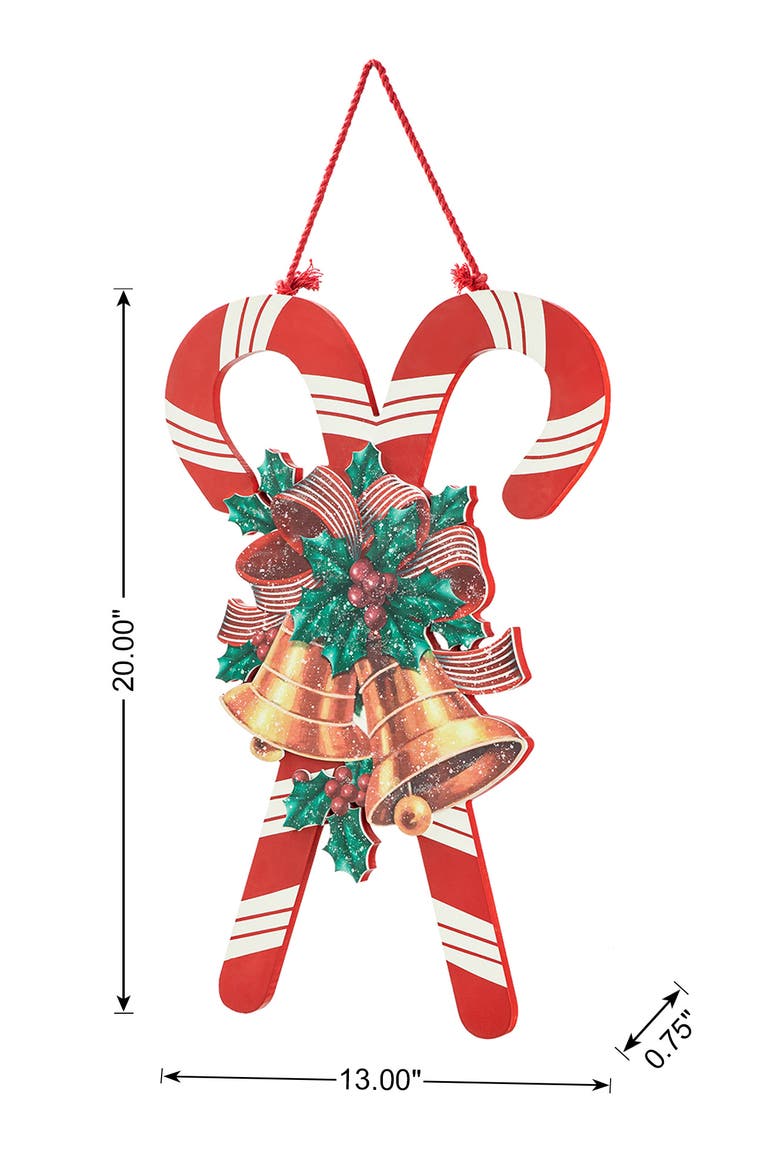 20"H Wooden Christmas Candy Cane Wall Decor, Alternate, color, Red