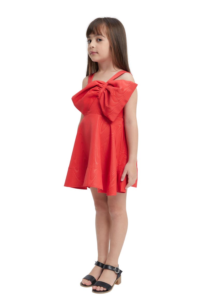 Kids' Stefania Bow Jacquard Party Dress, Alternate, color, FIRE RED