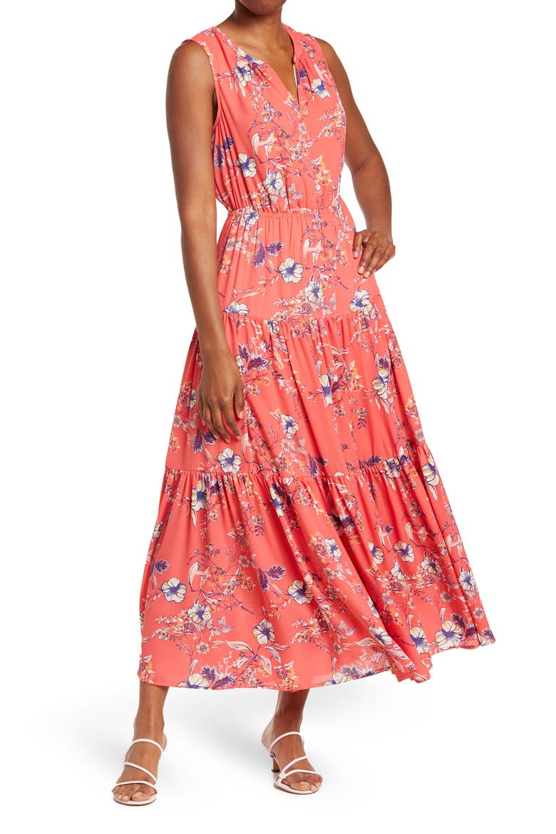 Tiered Maxi Dress, Main, color, CORAL