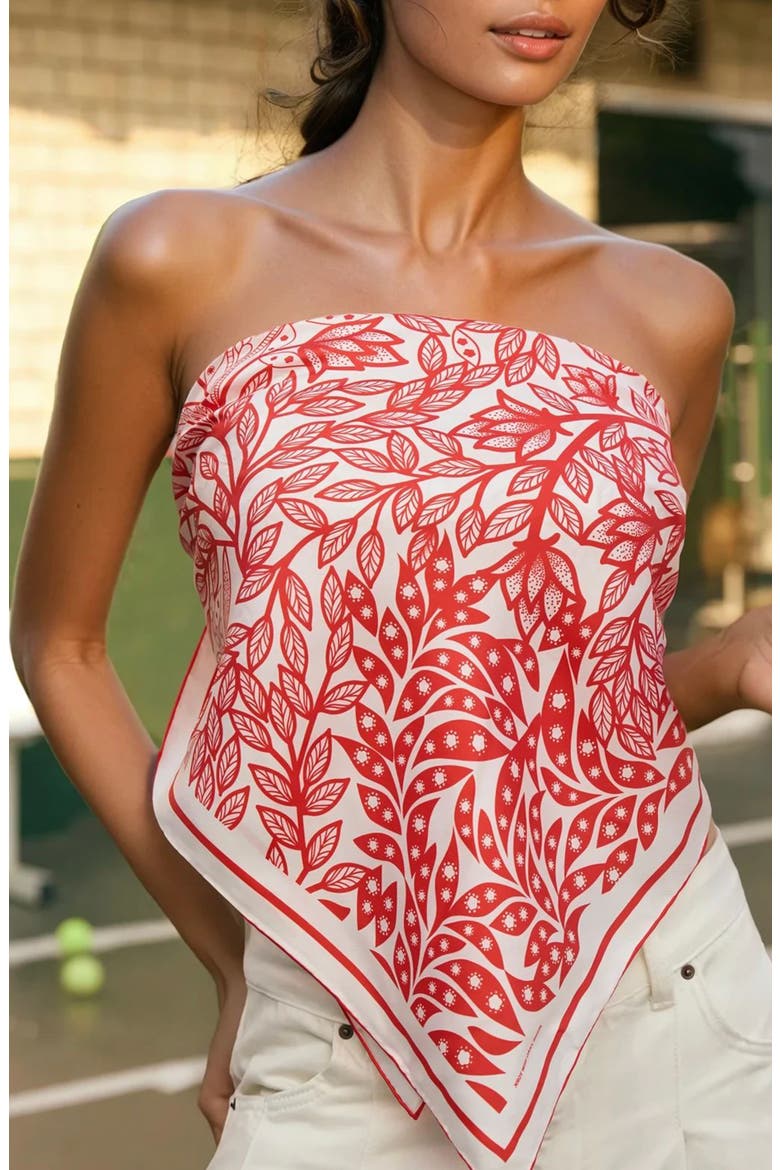 Double Sided Silk Scarf Of Scarlet Tree of Life, Alternate, color, Red