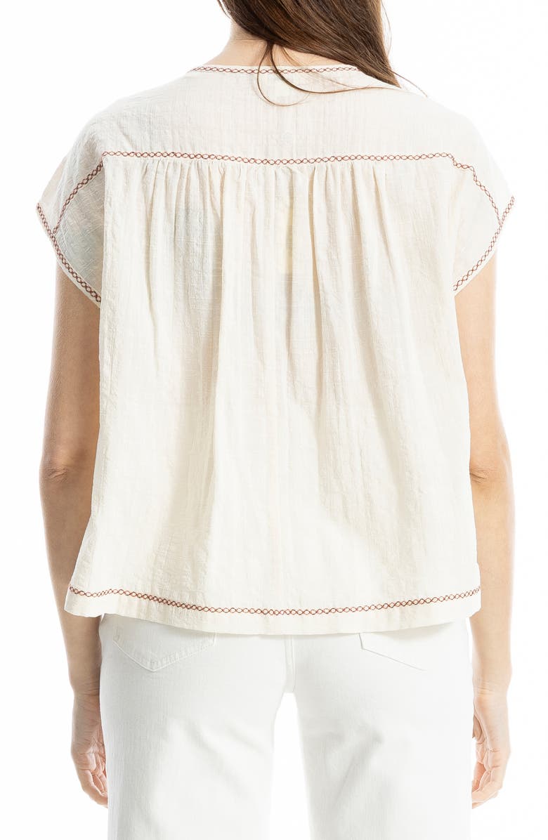 MAX STUDIO Embroidered Short Sleeve Cotton Blend Top, Alternate, color, Antique White