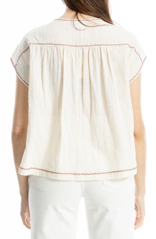 Max Studio Embroidered Short Sleeve Cotton Blend Top In Multi