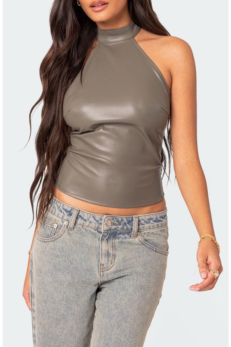 Sienna Faux Leather Halter Top, Main, color, GRAY