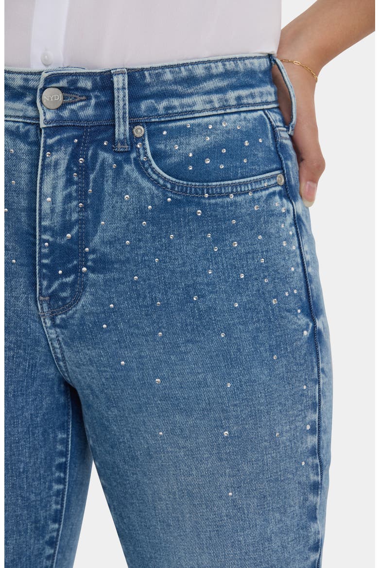 Marilyn Embellished Frayed High Waist Ankle Straight Leg Jeans, Alternate, color, WASHED CRYSTAL