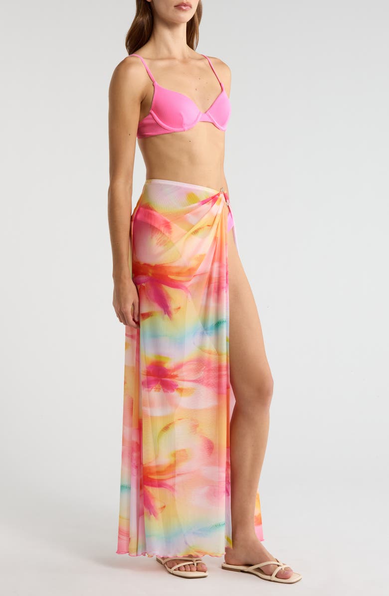 Kulani Kinis Sheer Mesh Cover-Up Maxi Skirt, Alternate, color, Frangipani Swirl