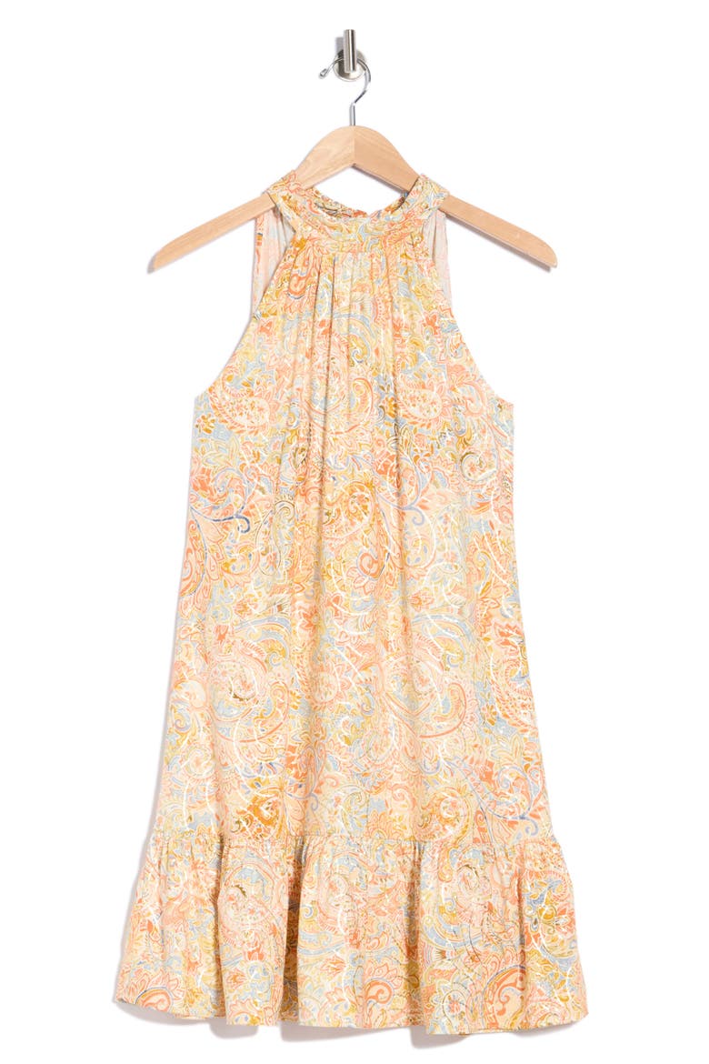 Ruffle Halter Dress, Alternate, color, DUSTY OLIVE/ YELLOW MULTI