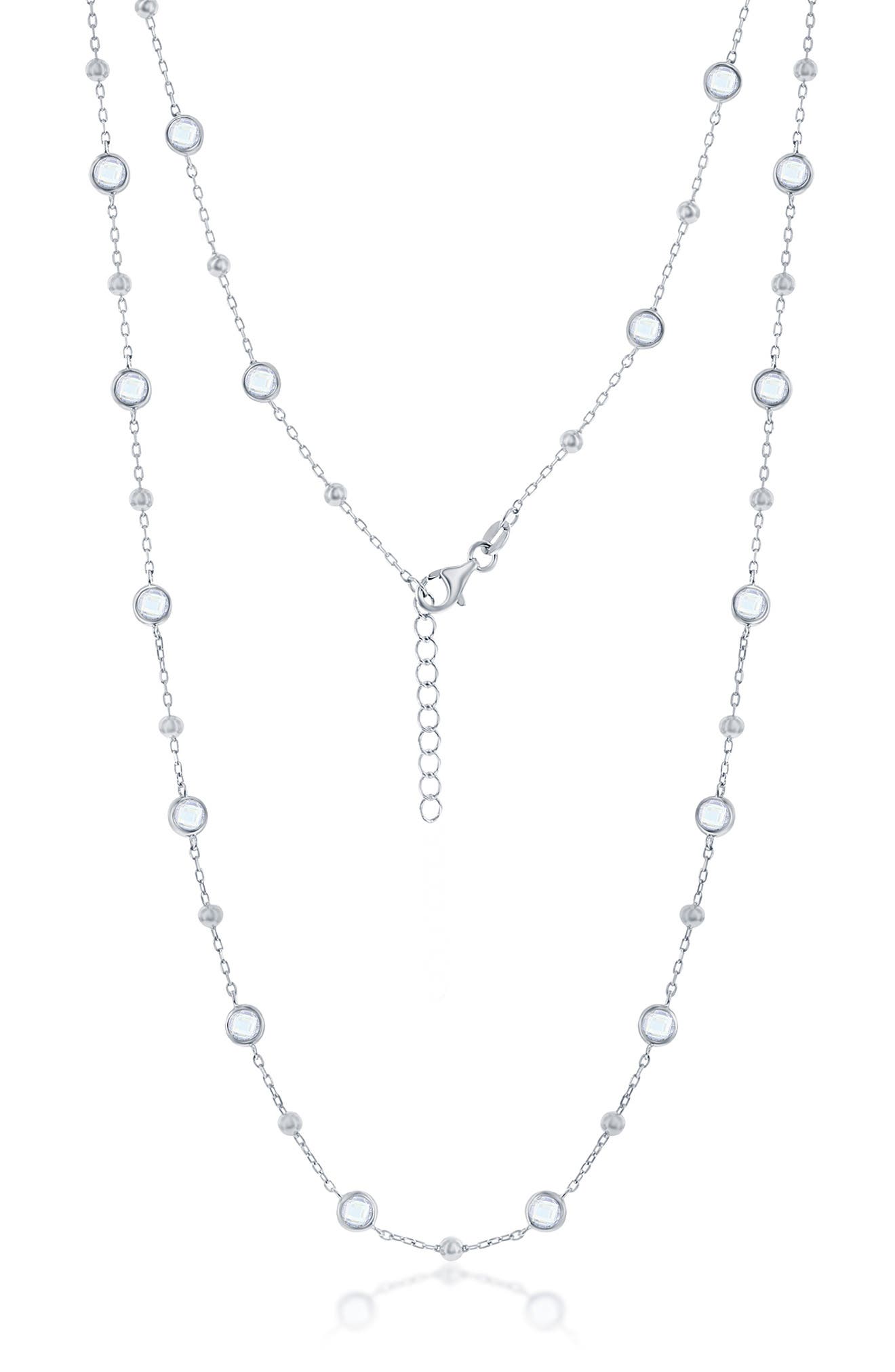 Sterling Silver Bezel Set CZ Necklace