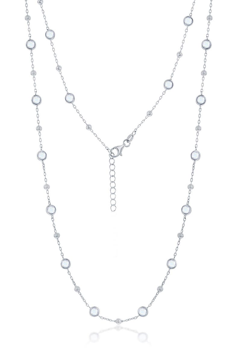 Sterling Silver Bezel Set CZ Necklace, Main, color, WHITE