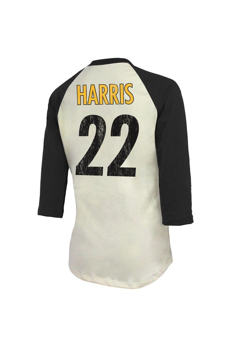 Women's Majestic Threads Najee Harris Cream/Black Pittsburgh Steelers Player Name & Number Raglan 3/4-Sleeve T-Shirt, Alternate, color, Cream