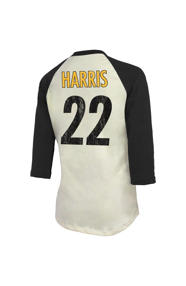 Majestic Threads Women's Majestic Threads Najee Harris Cream/Black Pittsburgh Steelers Player Name & Number Raglan 3/4-Sleeve T-Shirt, Alternate, color,