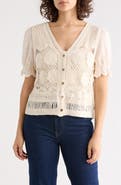 Forgotten Grace Cotton Eyelet Puff Sleeve Crochet Top