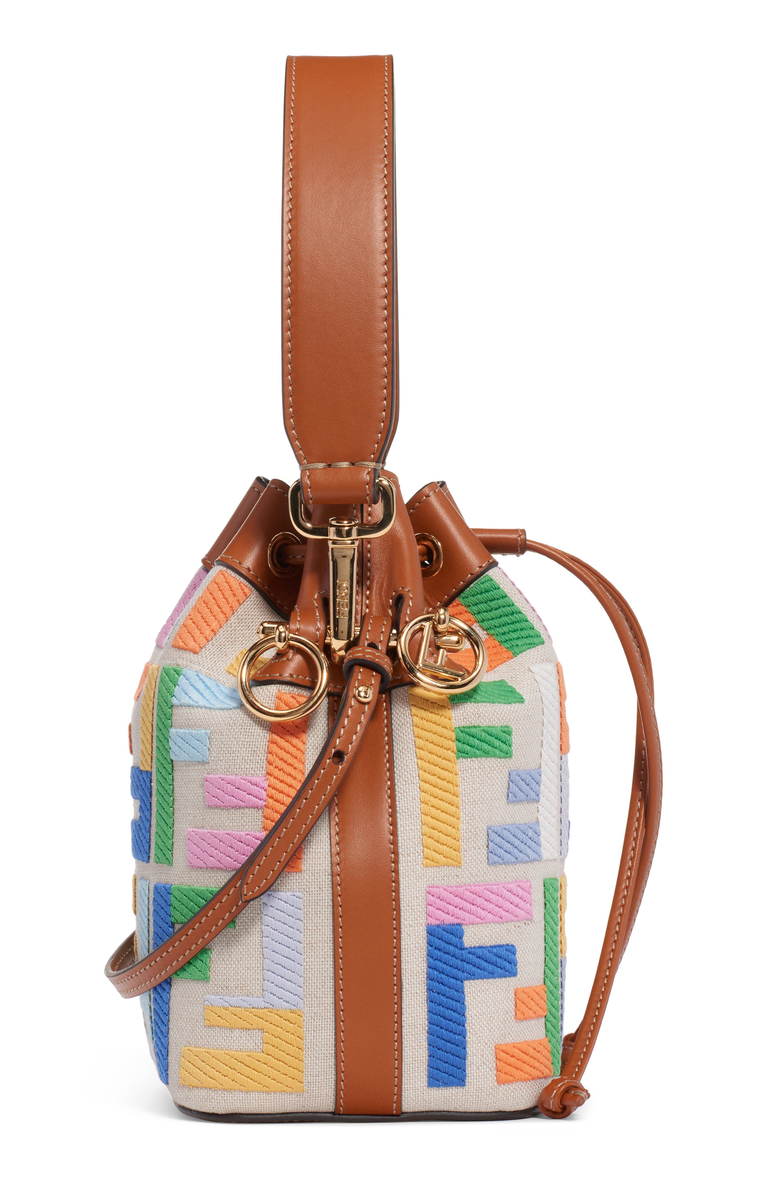 Fendi Mini Mon Tresor Logo Canvas Bucket Bag, Alternate, color, 