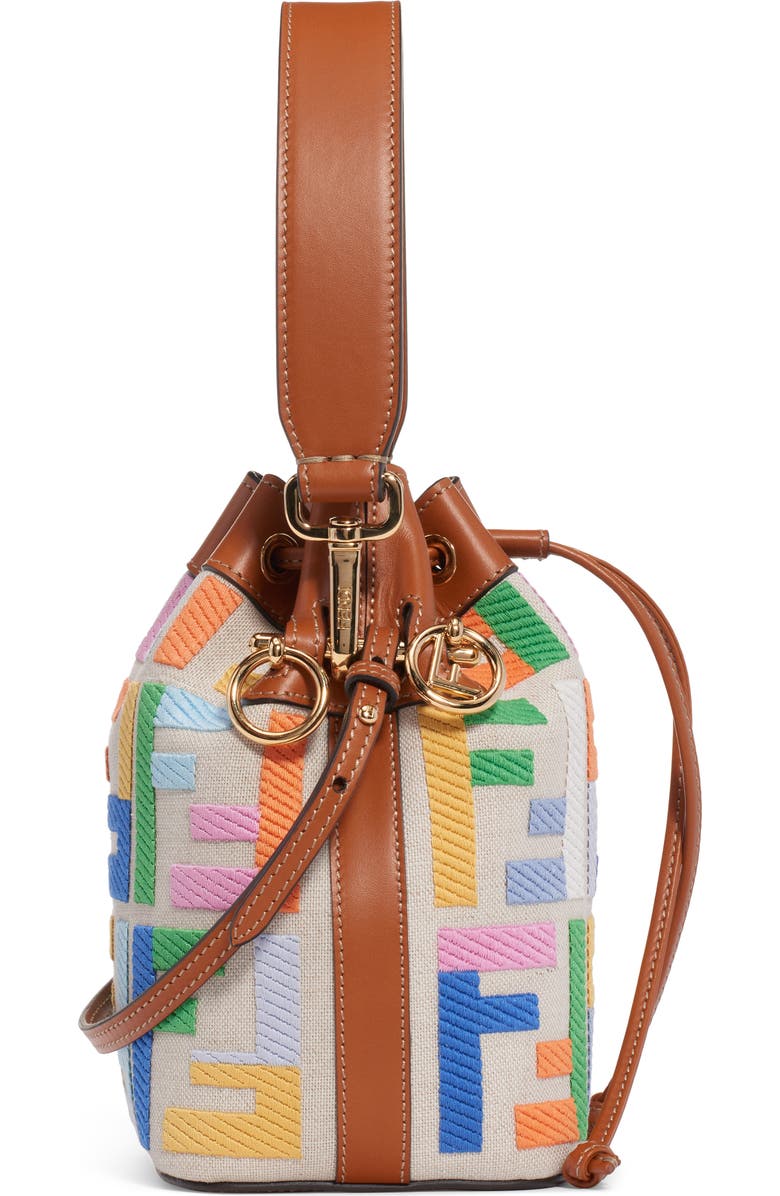 Fendi Mini Mon Tresor Logo Canvas Bucket Bag, Alternate, color,