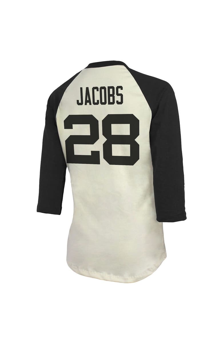 Majestic Threads Women's Fanatics Branded Josh Jacobs Cream/Black Las Vegas Raiders Player Raglan Name & Number 3/4-Sleeve T-Shirt, Alternate, color, 