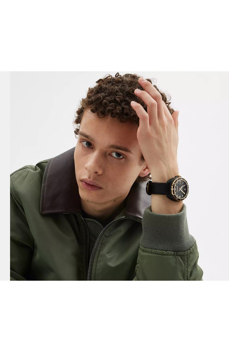 COACH Charter Leather Strap Watch, 44.5mm, Alternate, color, 