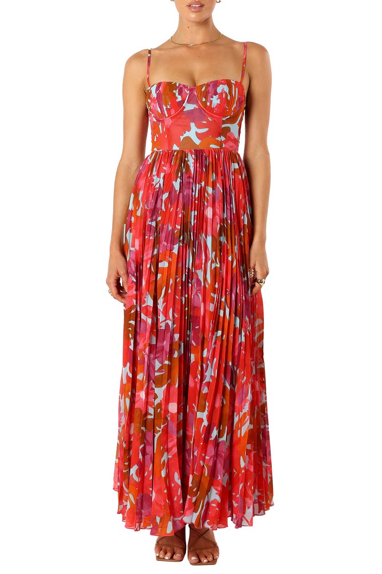 Achanti Print Pleated Maxi Dress, Main, color, PINK AZALEA