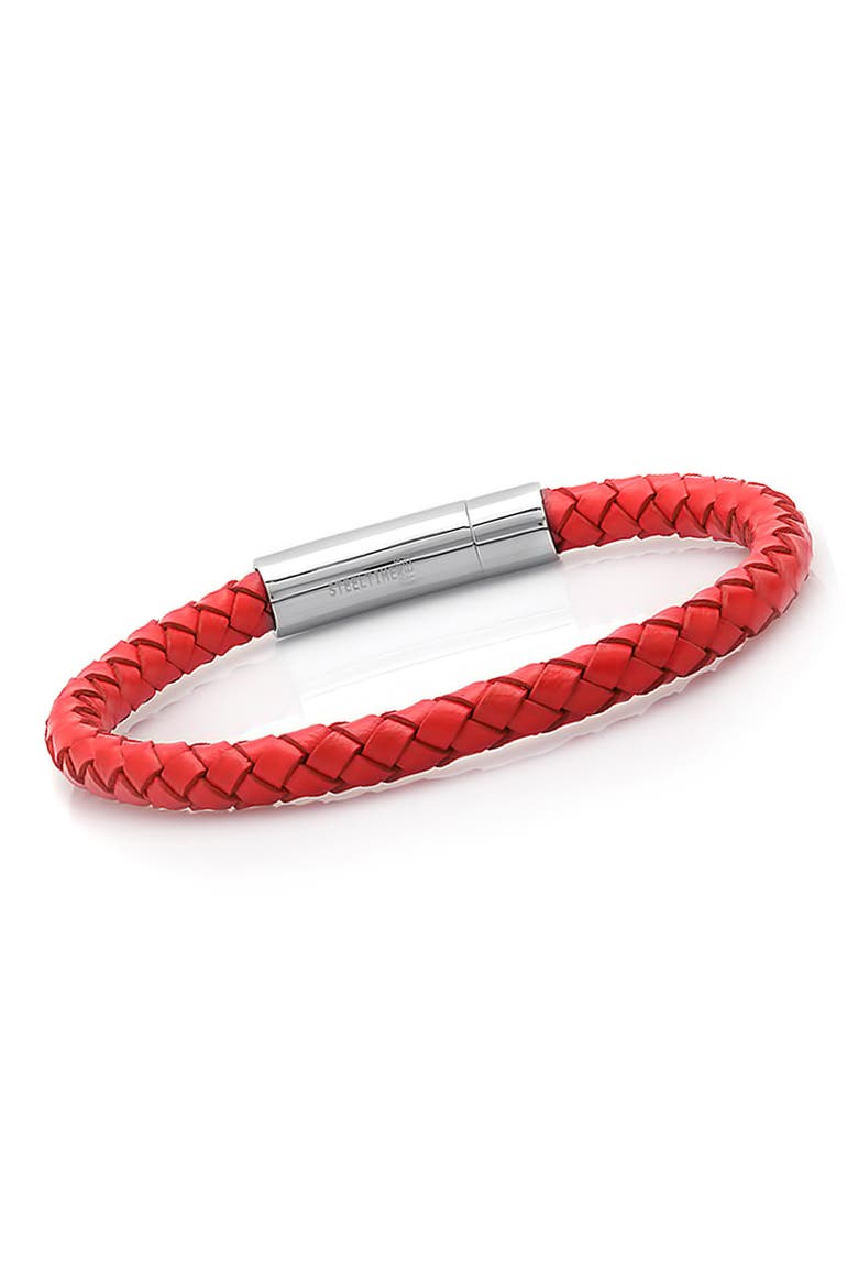 Stainless Steel Charm & Braided Leather Bracelet, Alternate, color, RED
