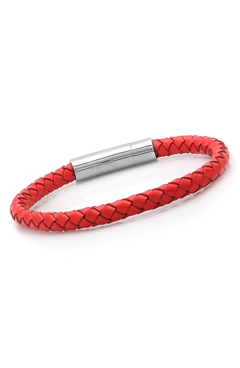 HMY JEWELRY Stainless Steel Charm & Braided Leather Bracelet, Alternate, color, 
