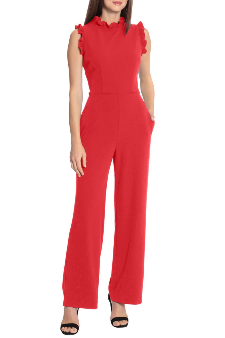Ruffle Sleeveless Jumpsuit, Main, color, RACING RED